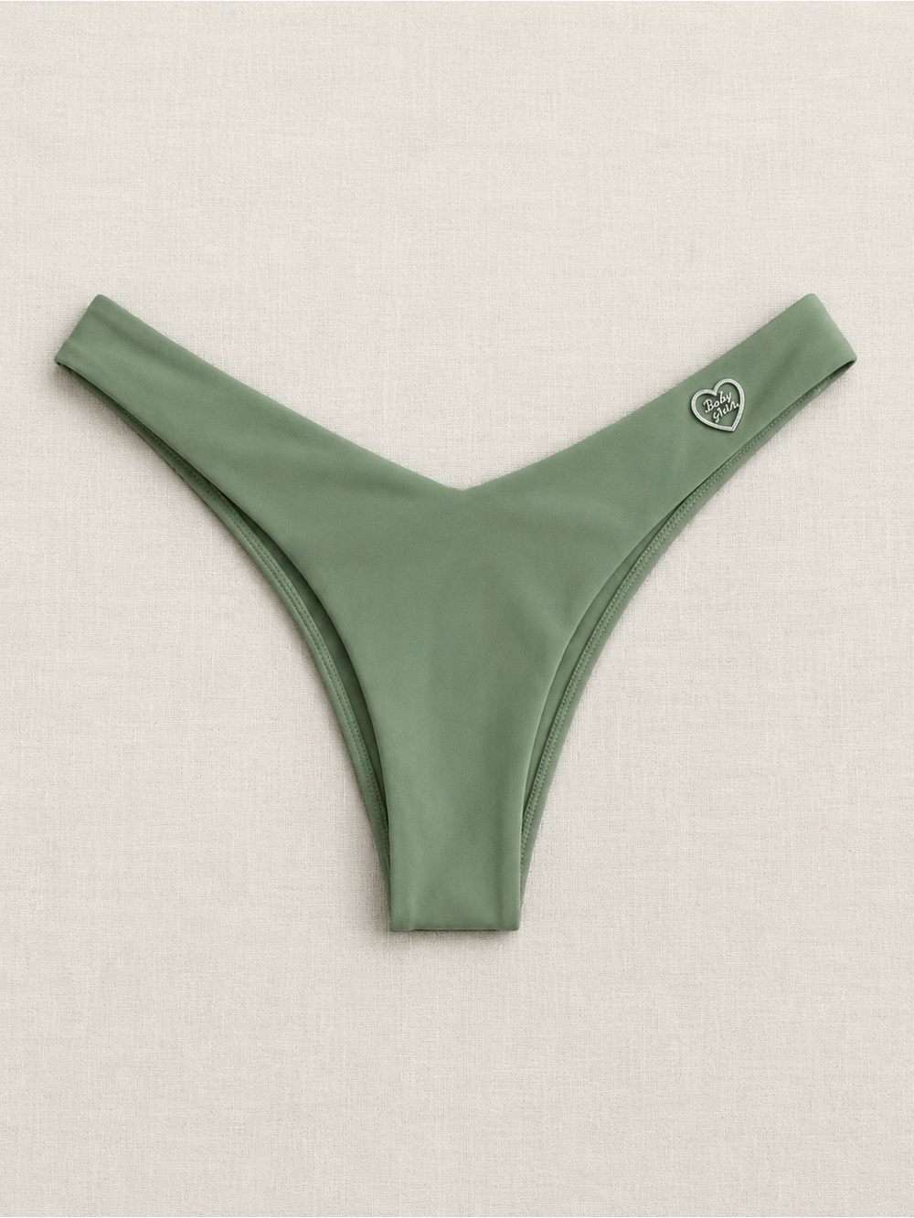 Body Glove High-Cut Thong Bikini Bottom in Olive Green with Charm